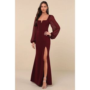Lulus Composed Elegance Burgundy Balloon Sleeve Mermaid Maxi Dress‎ Medium